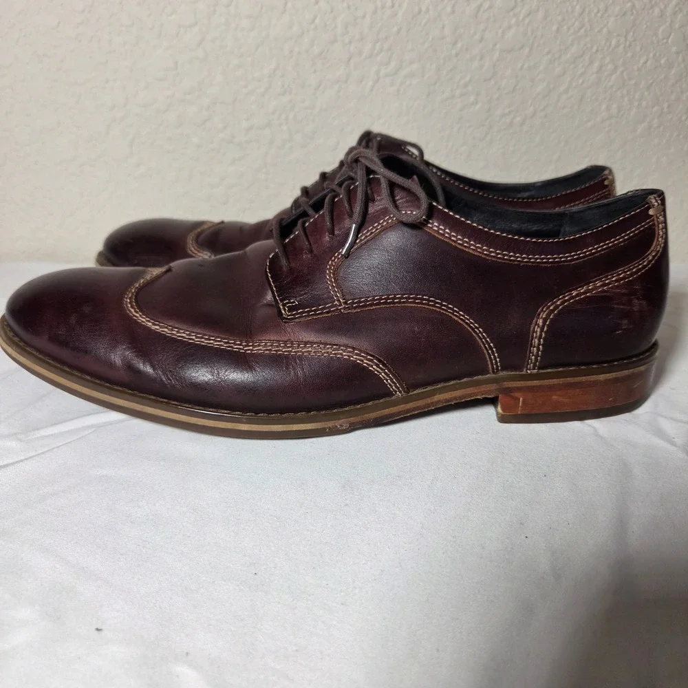 Johnston & Murphy Mens 11M Burgundy Leather Wingtip Oxford Dress Shoes 59-2218